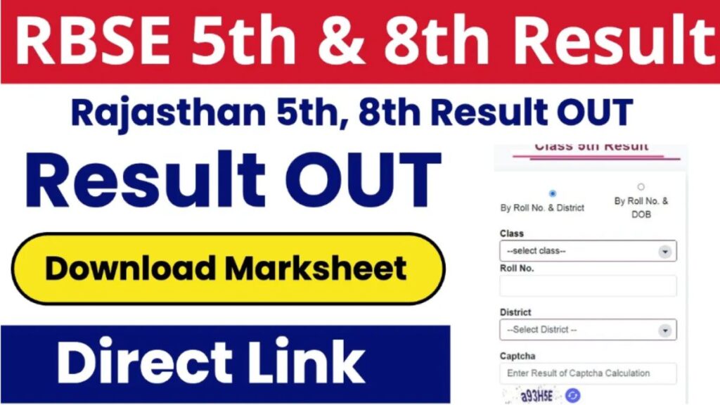 Rajasthan Board 5th and 8th Result 2024 Roll number, Name wise